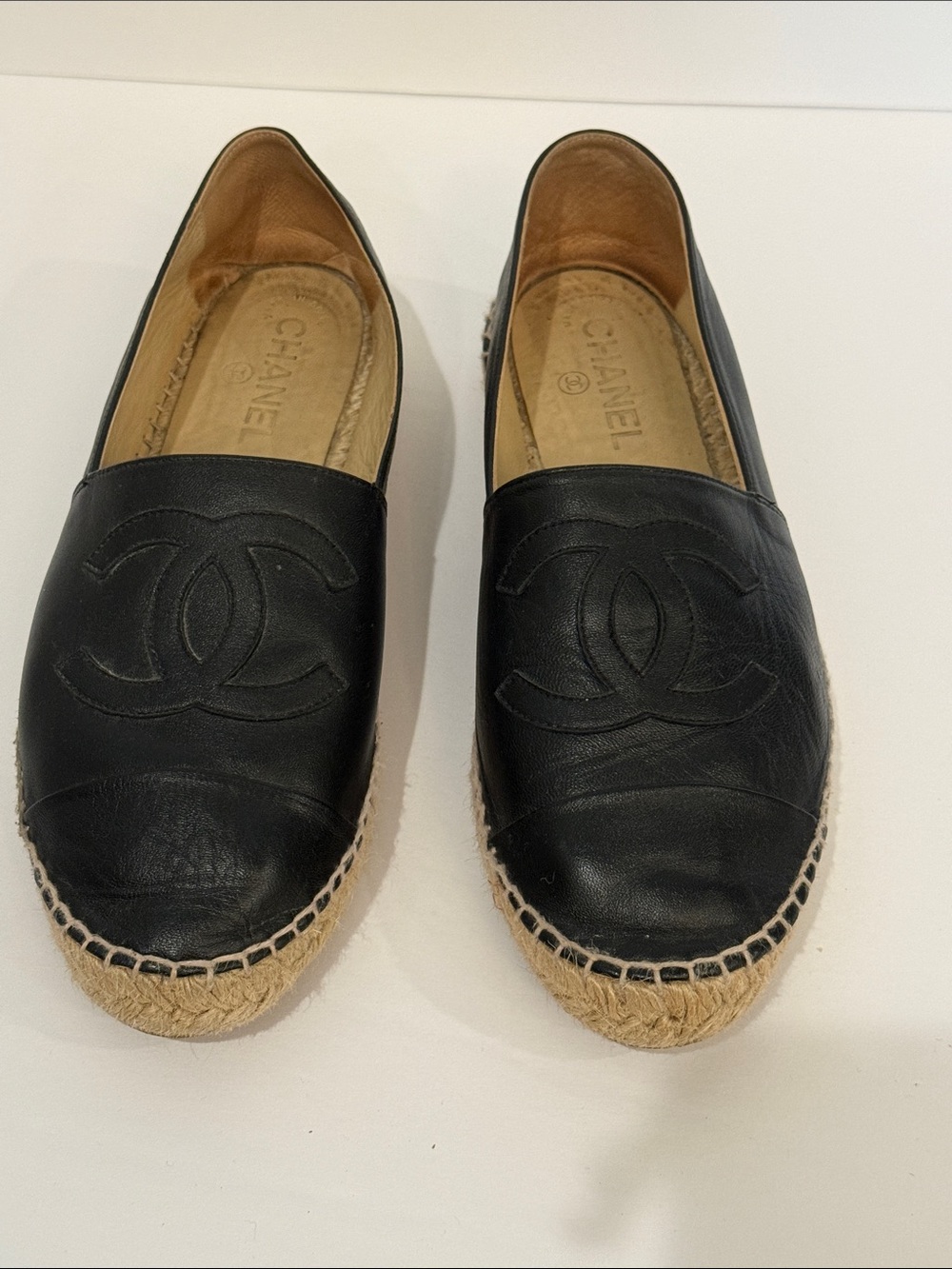CHANEL Black Leather Espadrille Slip-Ons with CC Logo size 41